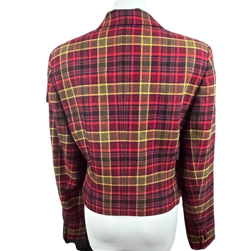 Burberry Red Tartan Plaid Crop Zip Wool Jacket 6 - Picture 3 of 10